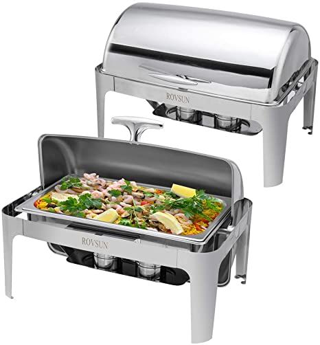 ROVSUN 2 Pack Roll Top Chafing Dish 9 Quart Full…